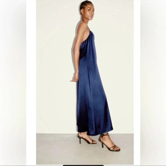 Zara blue back jewel strap satin midi dress - Picture 4 of 11